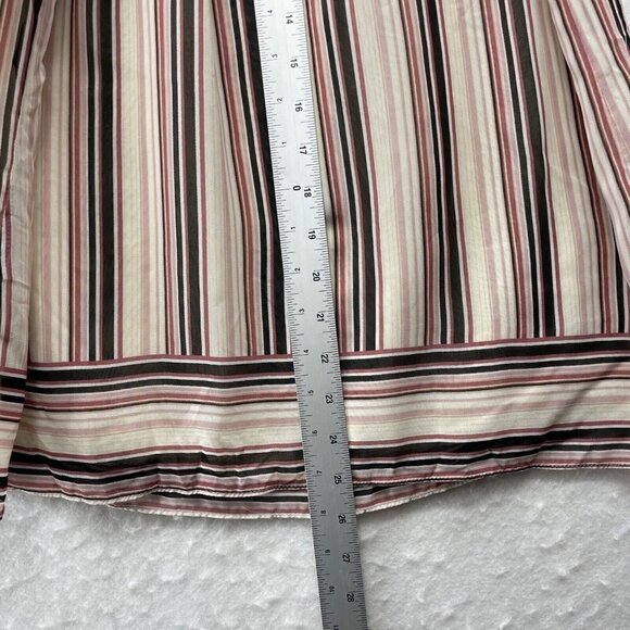 Max Studio Tank Top Women's S Beige Pink Striped V Neck Tie Neck Ruffles Halter - Picture 5 of 9